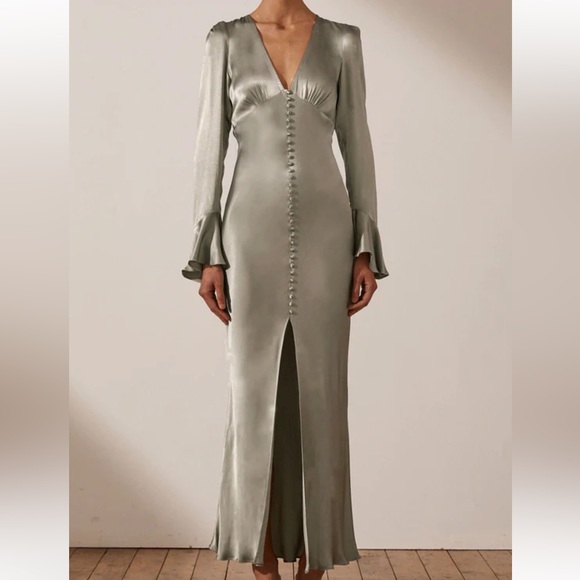 Shona Joy Dresses & Skirts - Shona Joy LA LUNE FRILL CUFF BIAS MIDI DRESS - SAGE